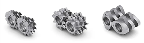 three different metal screw element pieces